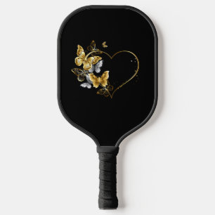 Heart with Golden Butterflies Pickleball Paddle