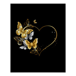 Heart with Golden Butterflies Poster