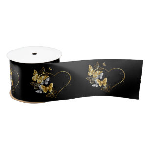 Heart with Golden Butterflies Satin Ribbon