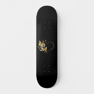 Heart with Golden Butterflies Skateboard