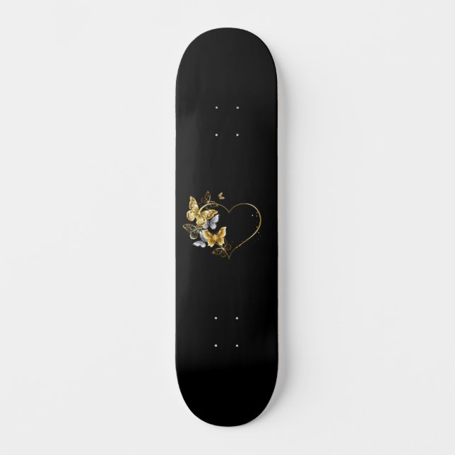 Heart with Golden Butterflies Skateboard (Front)