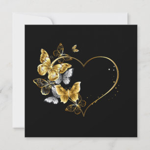Heart with Golden Butterflies Thank You Card