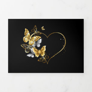 Heart with Golden Butterflies Tri-Fold Invitation