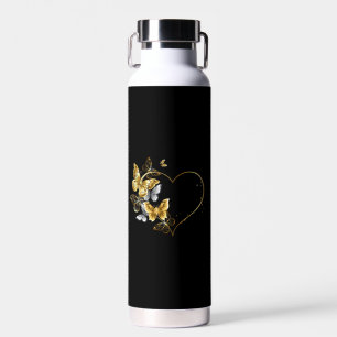 Heart with Golden Butterflies Water Bottle