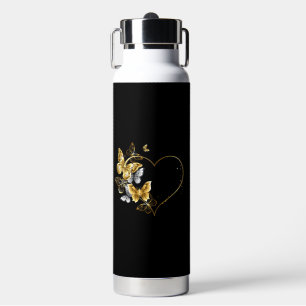 Heart with Golden Butterflies Water Bottle