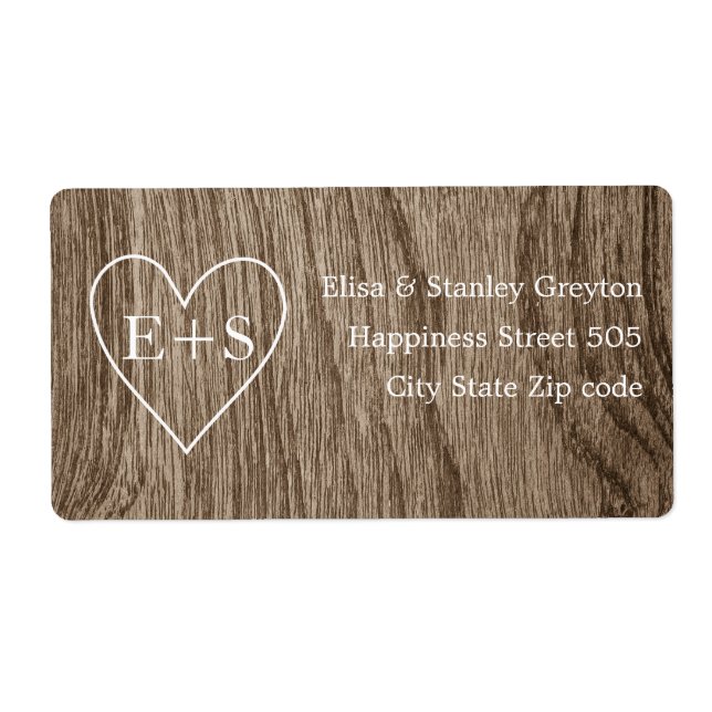 Heart with initials wood grain rustic wedding (Front)