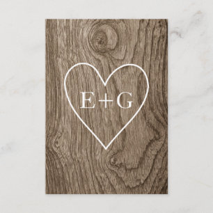 Heart with initials wood grain rustic wedding RSVP Card