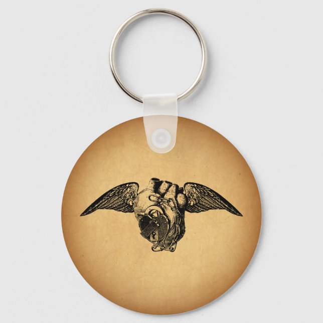 Heart with Locks and Wings Keychain (Front)