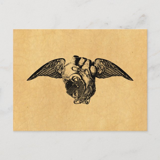 Heart with Locks and Wings Postcard (Front)