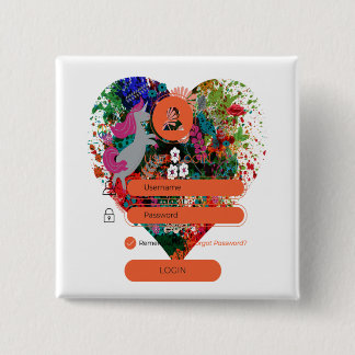 Heart with Login 2 Inch Square Button