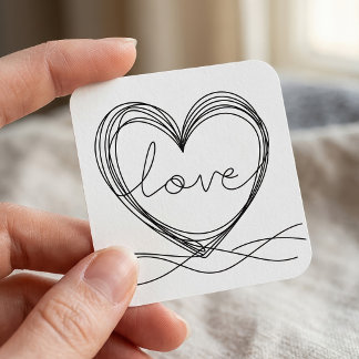 Heart with Love Continuous Line Art Design Square Sticker