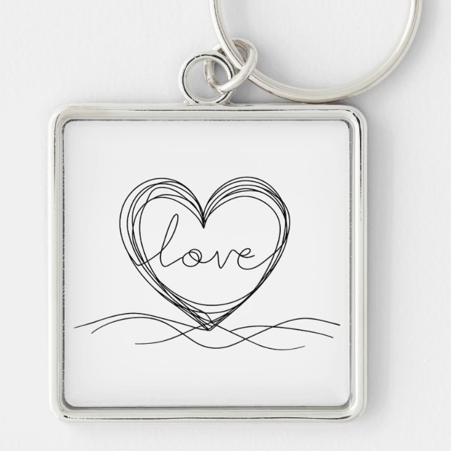 Heart with "Love" in Continuous Line Art  Keychain (Front)