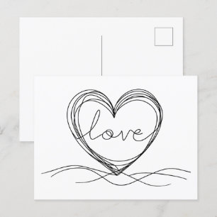 Heart with "Love" in Continuous Line Art  Postcard