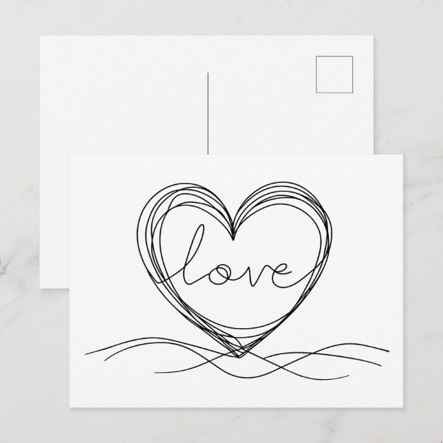 Heart with "Love" in Continuous Line Art  Postcard (Front/Back)