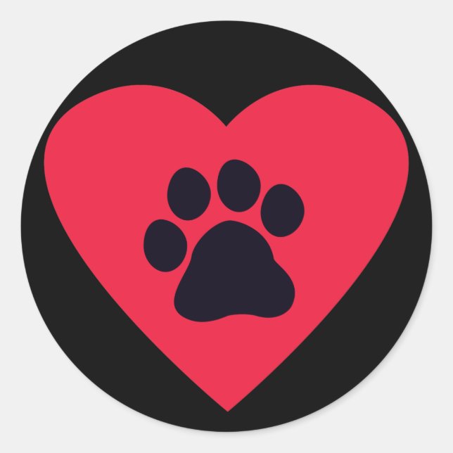 Heart with Paw Print Classic Round Sticker (Front)