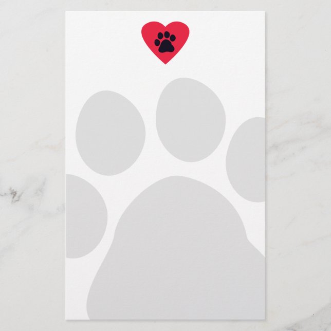 Heart with Paw Print Stationery (Front)