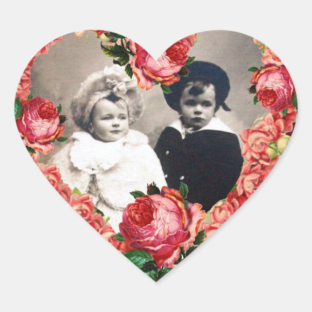 HEART WITH PINK ROSES WEDDING PHOTO TEMPLATE HEART STICKER (Front)