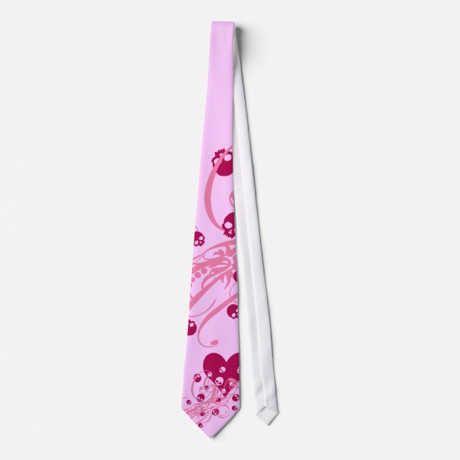 Heart with Pink Skulls and Swirls Tie (Front)