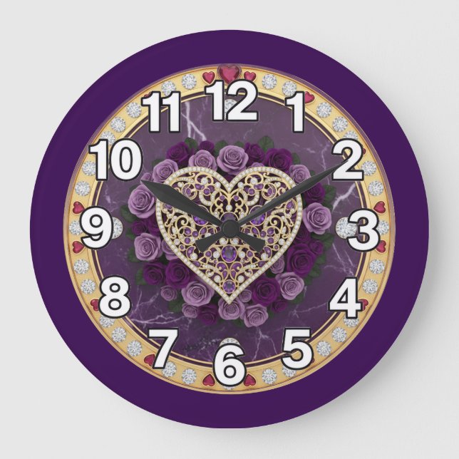 Heart with Purple  Large Clock (Front)