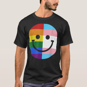 Heart With Rainbow Trans Flag LGBT Pride Smile Fac T-Shirt