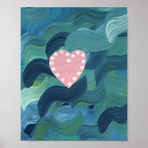 Heart with Seashells and Ocean Waves 2 Poster