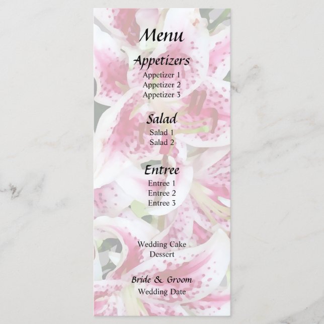 Heart With Stargazer Lilies Menu (Front)