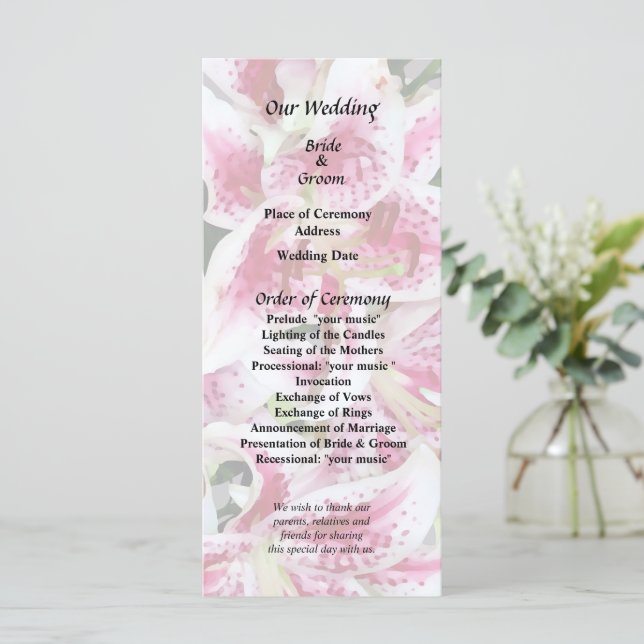 Heart With Stargazer Lilies Program (Standing Front)