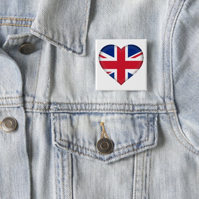 Heart with The Union Jack 2 Inch Square Button (In Situ)