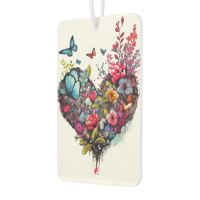 Heart with watercolor flowers and butterflies air freshener (Left)