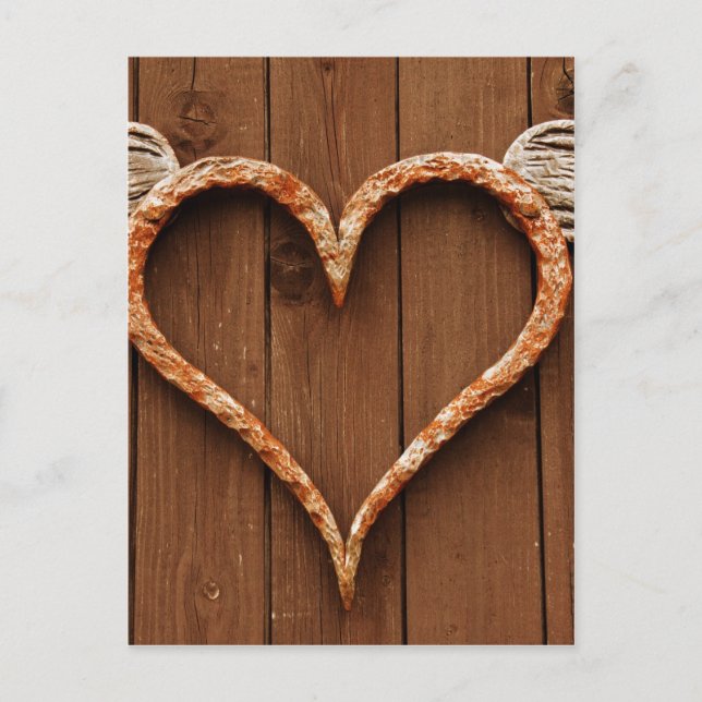Heart with Wings Against Rustic Wooden Boards Postcard (Front)