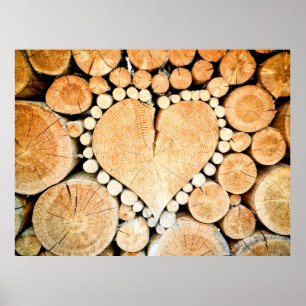 Heart wood logs bole firewood poster