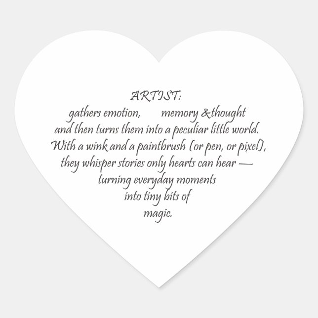 Heart Words Explaining and Artist Whimsical Art  Sticker (Front)