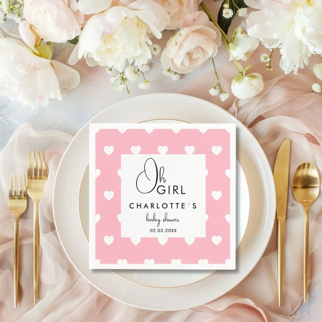 Heart wreath Baby Shower Napkin (Heart Pattern Baby Shower Napkins with your name and date.)
