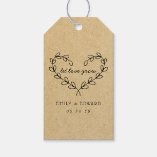 Heart Wreath Let Love Grow Wedding Favour Gift Tags