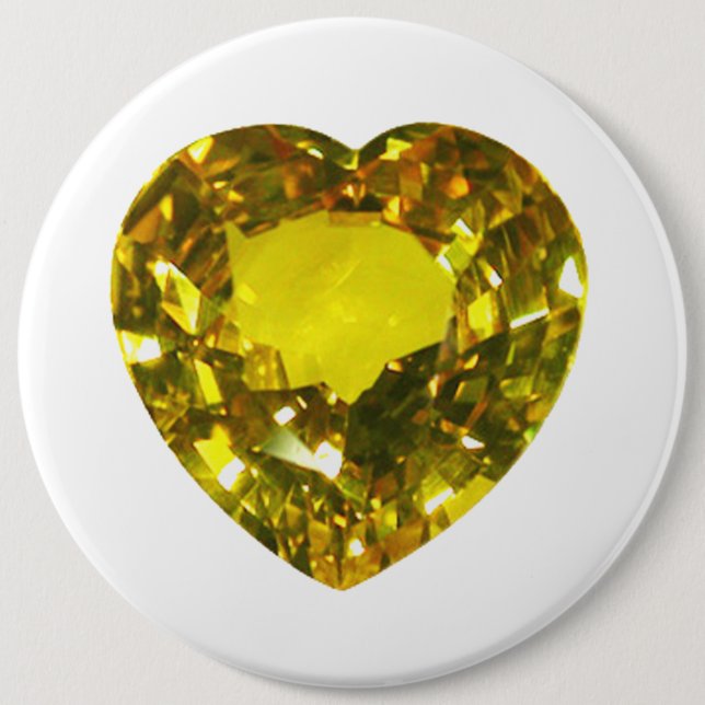 Heart Yellow Gemstone 6 Inch Round Button (Front)