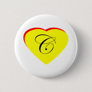 Heart Yellow Red C Wedding Invitation The MUSEUM Z 2 Inch Round Button