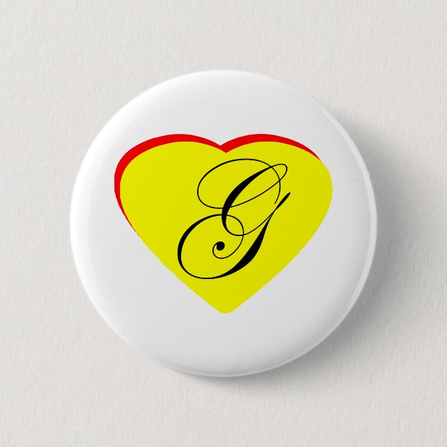 Heart Yellow Red G Wedding Invitation The MUSEUM Z 2 Inch Round Button (Front)