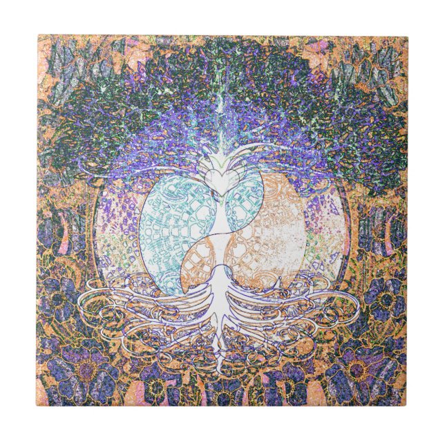 Heart, yin yang, tree of life by Amelia Carrie Tile (Front)