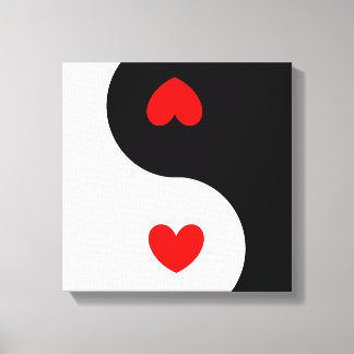 Heart Ying Yang Symbol Black White Red Hearts Wave Canvas Print