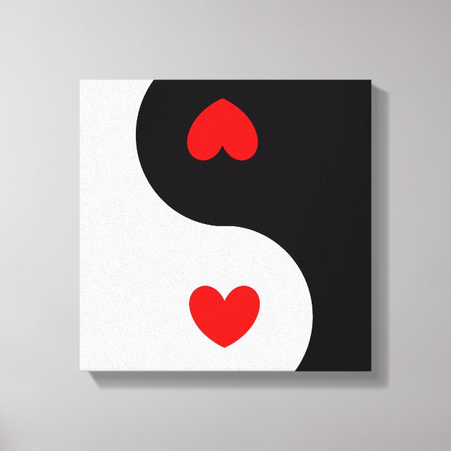 Heart Ying Yang Symbol Black White Red Hearts Wave Canvas Print (Front)
