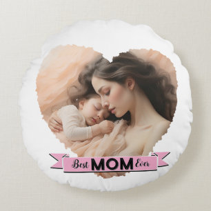 Heart You, Best Mom Ever Ribbon Round Pillow