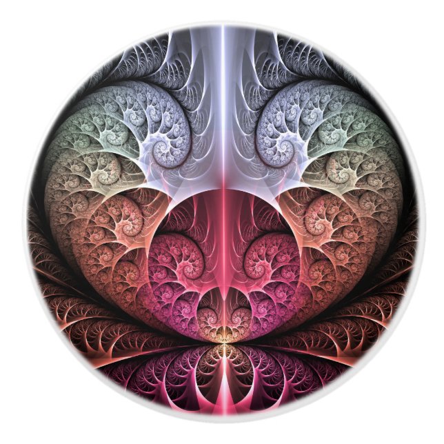 Heartbeat, Abstract Surreal Fantasy Fractal Art Ceramic Knob (Front)