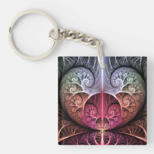 Heartbeat, Abstract Surreal Fantasy Fractal Art Keychain