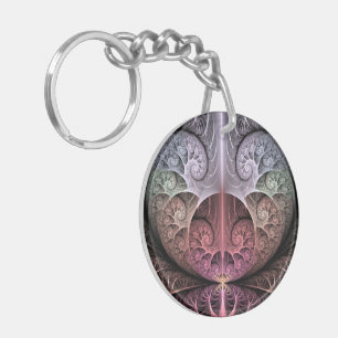 Heartbeat, Abstract Surreal Fantasy Fractal Art Keychain