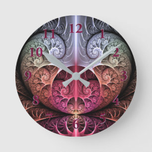 Heartbeat, Abstract Surreal Fantasy Fractal Art Round Clock