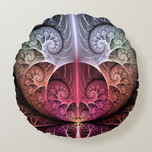 Heartbeat, Abstract Surreal Fantasy Fractal Art Round Pillow
