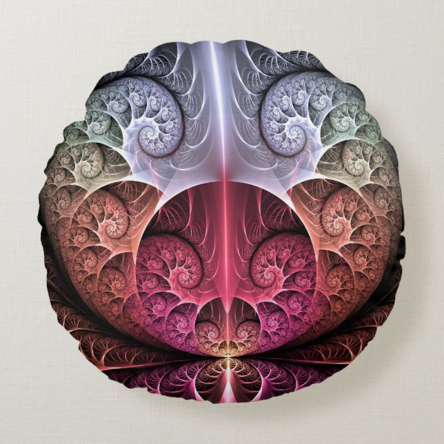 Heartbeat, Abstract Surreal Fantasy Fractal Art Round Pillow (Front)