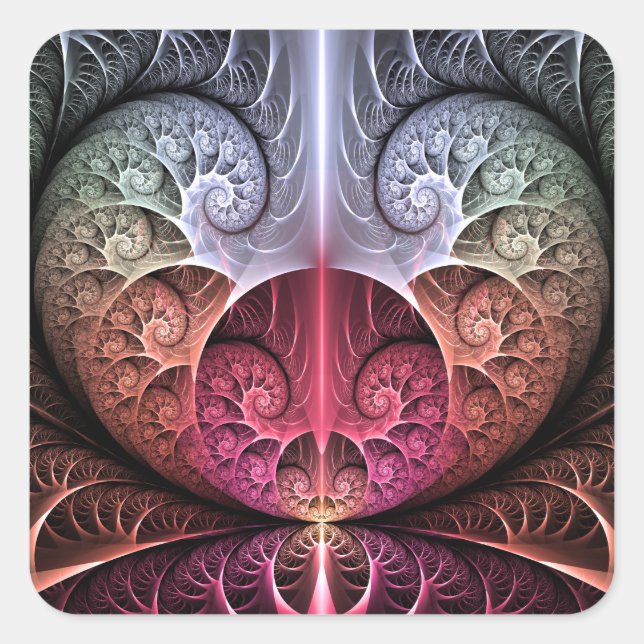 Heartbeat, Abstract Surreal Fantasy Fractal Art Square Sticker (Front)