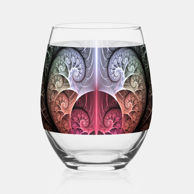 Heartbeat, Abstract Surreal Fantasy Fractal Art Stemless Wine Glass (Front)