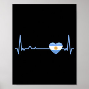Heartbeat Argentina Flag Soccer Fan T Shirt Poster